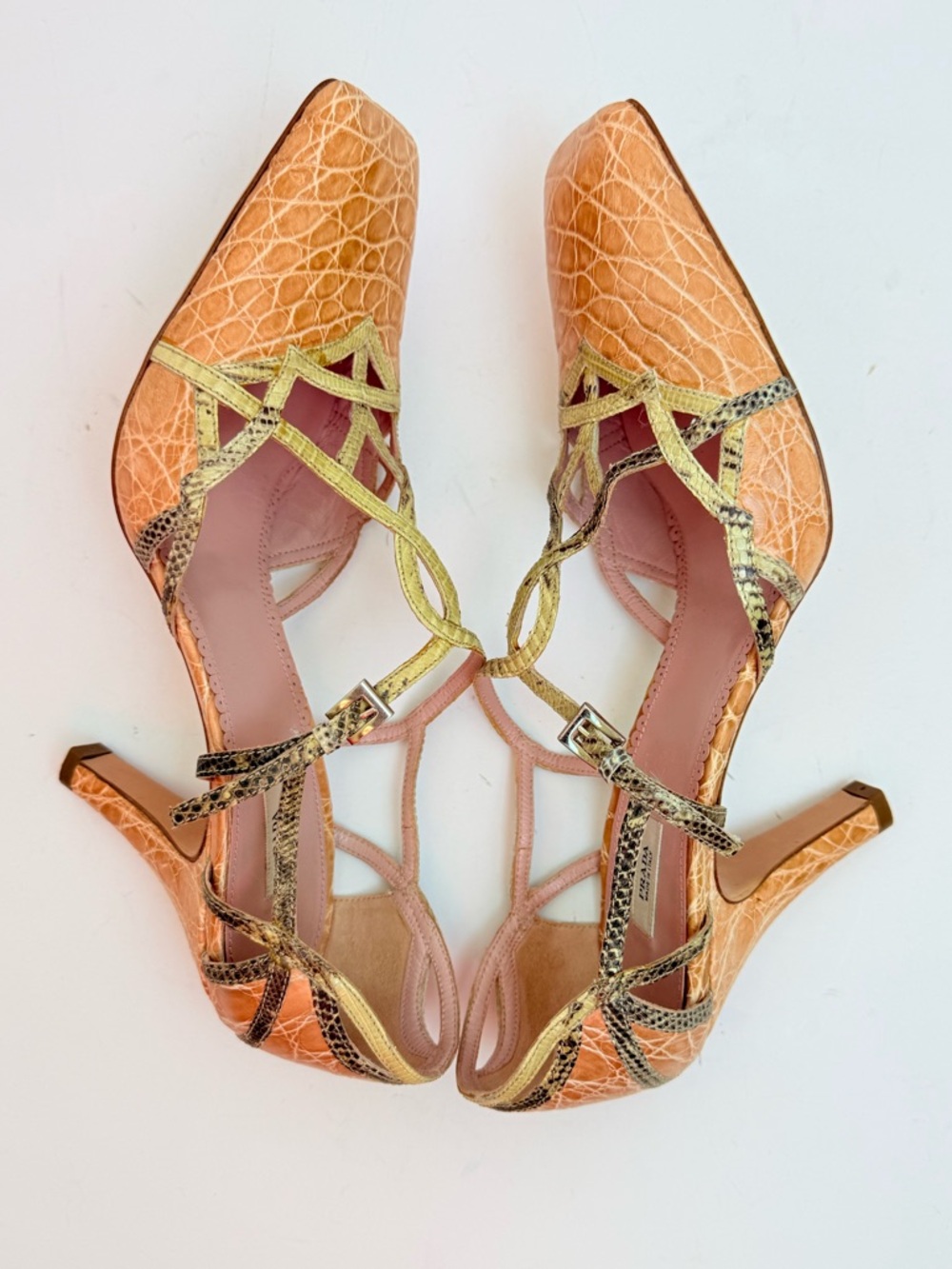 Prada Archive Exotic Crocodile embossed snakeskin trim Square Toe Sandals EU39.5 - Picture 5 of 10
